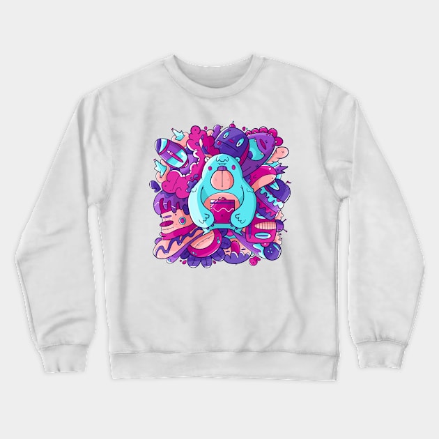 Cute Bear Neon Nights Doodle Crewneck Sweatshirt by Jamsey Doodles
